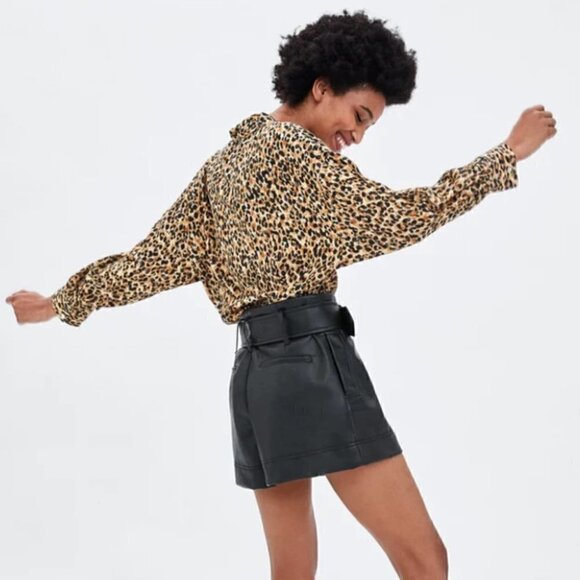 ZARA Printed Button Up Blouse Long Sleeves Cropped Small - Picture 5 of 14